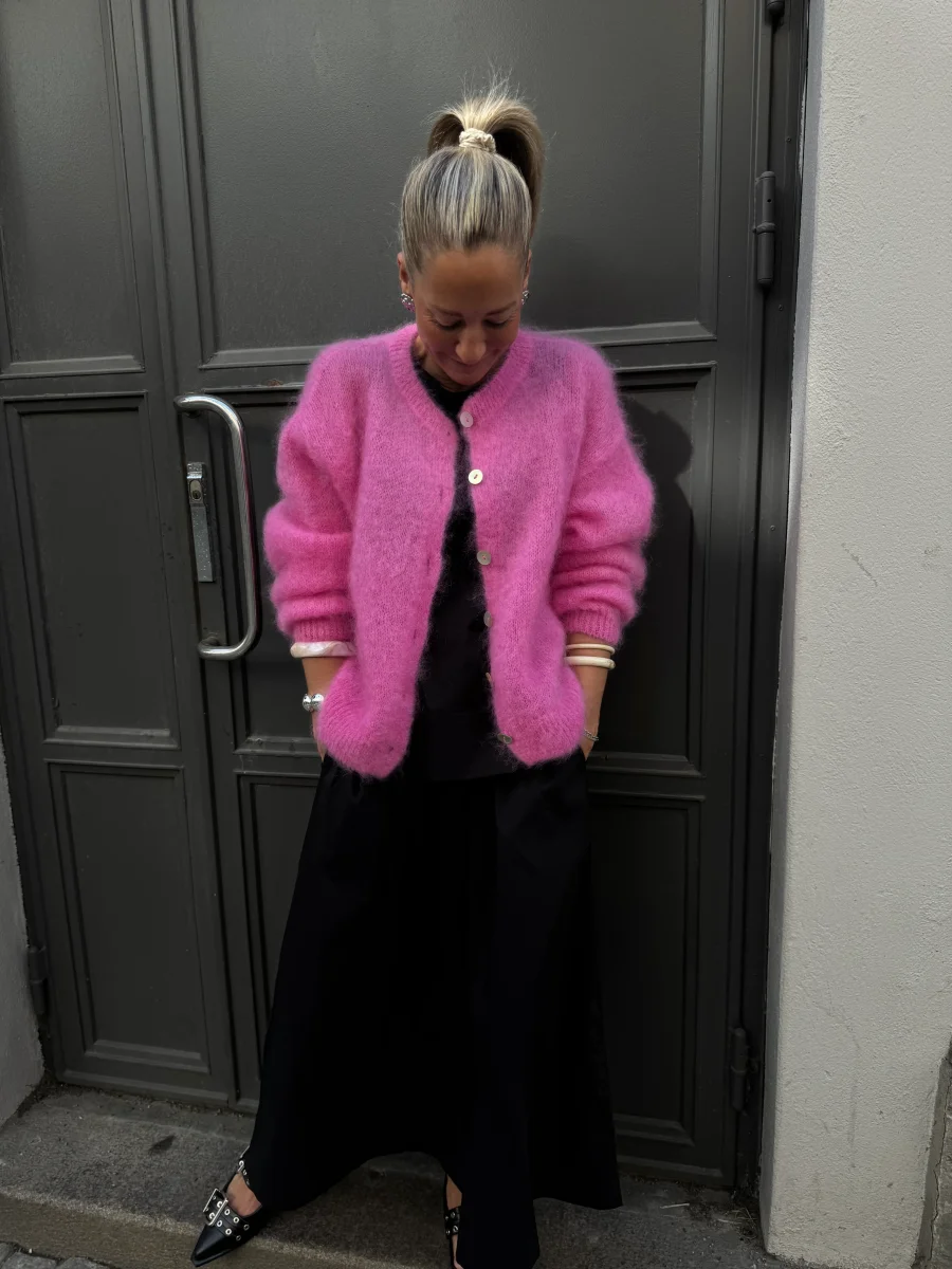 Roro mohair kofta med knappar cerise - Bild 2