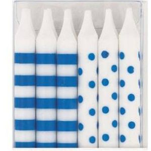 Tårtljus blå prickar & ränder 12-pack